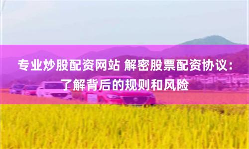 专业炒股配资网站 解密股票配资协议：了解背后的规则和风险